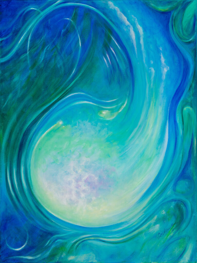 Acrylic painting blue and green tones